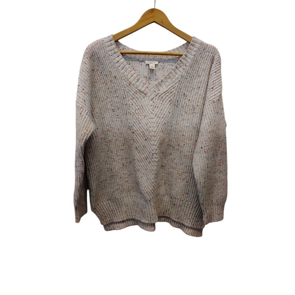 Westbound White colorful delicate speckle V-neck Knit sweater